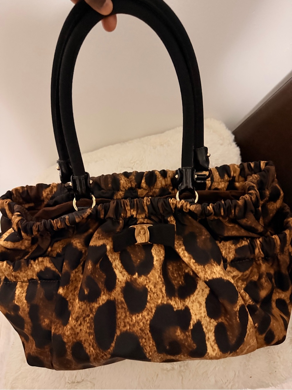 Salvatore Ferragamo Leopard Print Tote in Tan and Black